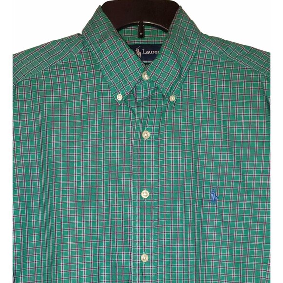 RALPH LAUREN Classic Green, Red / Blue Plaid Dress Shirt Medium Long Slv Button - Picture 2 of 6